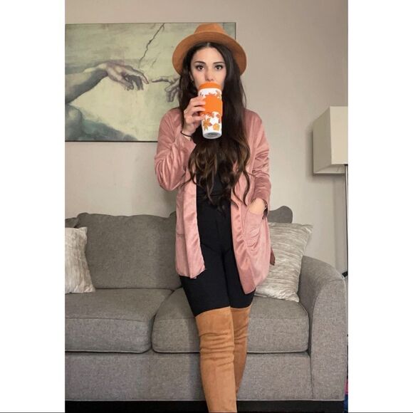 Mauve Belted Faux Suede Hooded Jacket - Picture 2 of 4